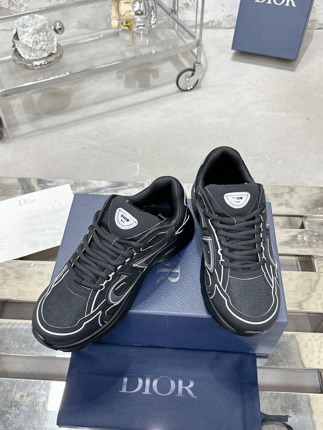 Dior Black, Gray and White Low-Top Sneakers — front