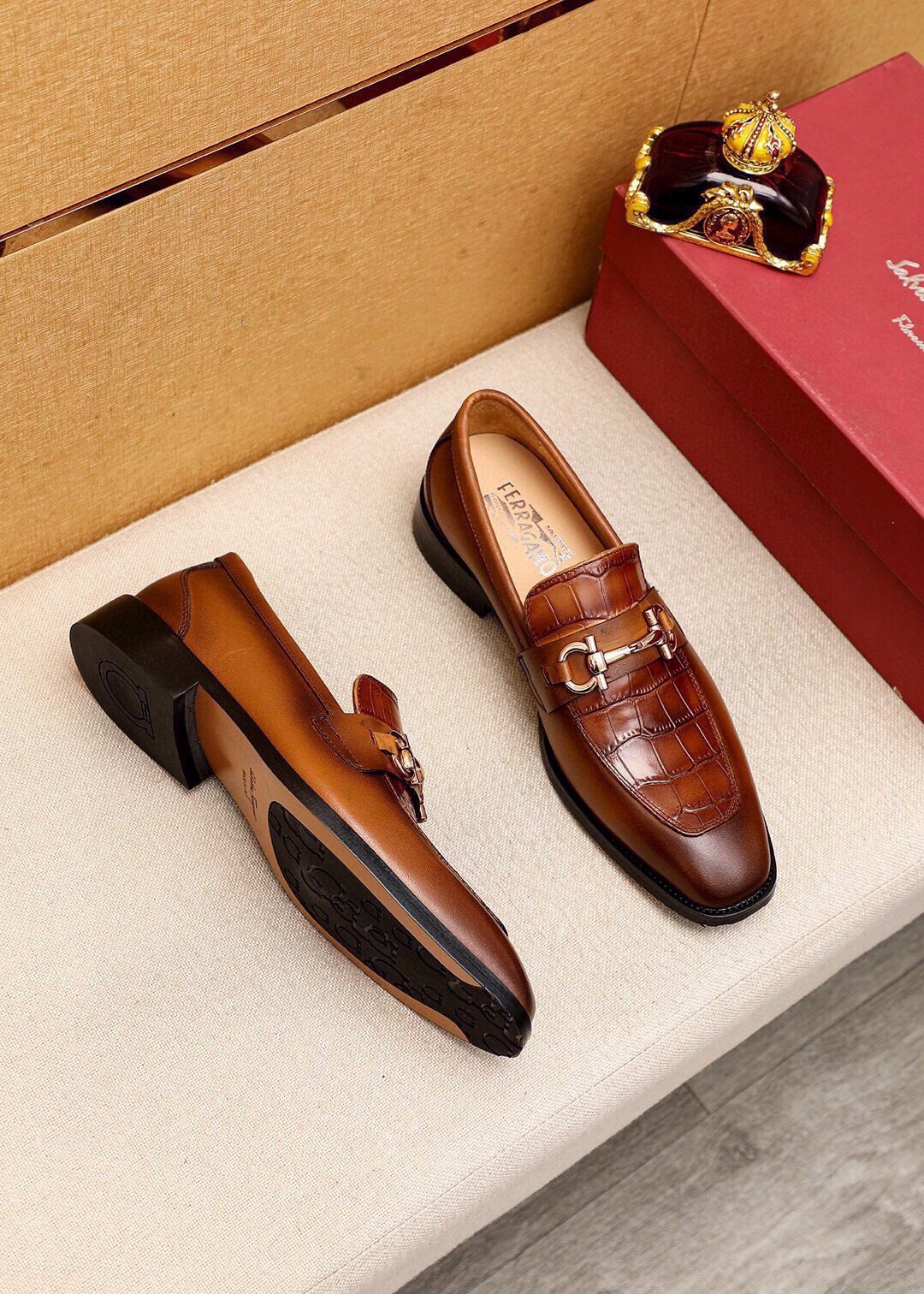 Ferragamo Embossed Bit Loafers — front