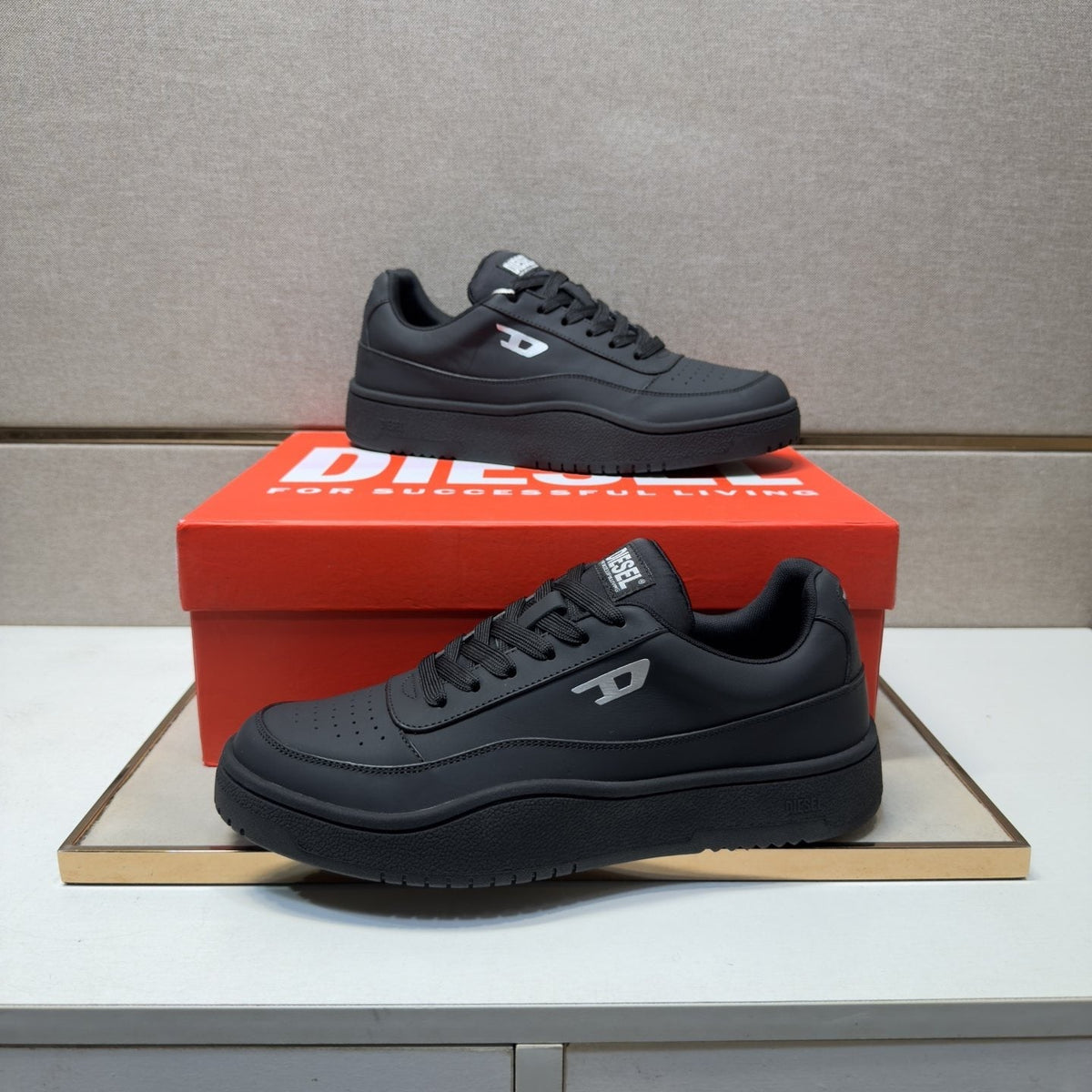 Diesel White Perforated Low-Top Sneakers — model