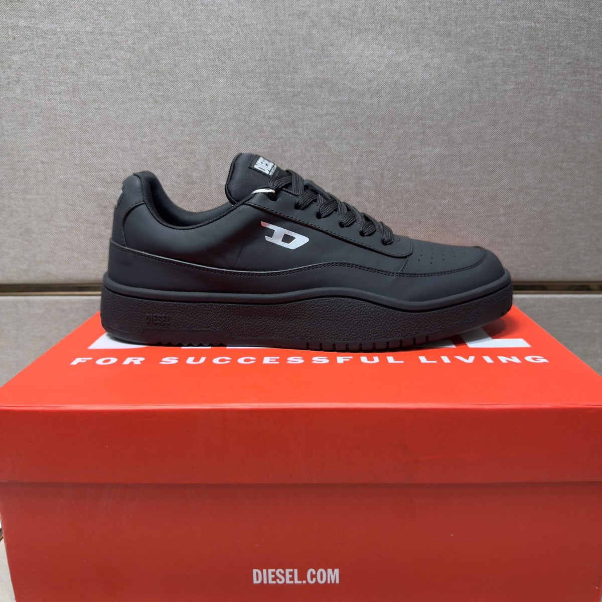Diesel White Perforated Low-Top Sneakers — front