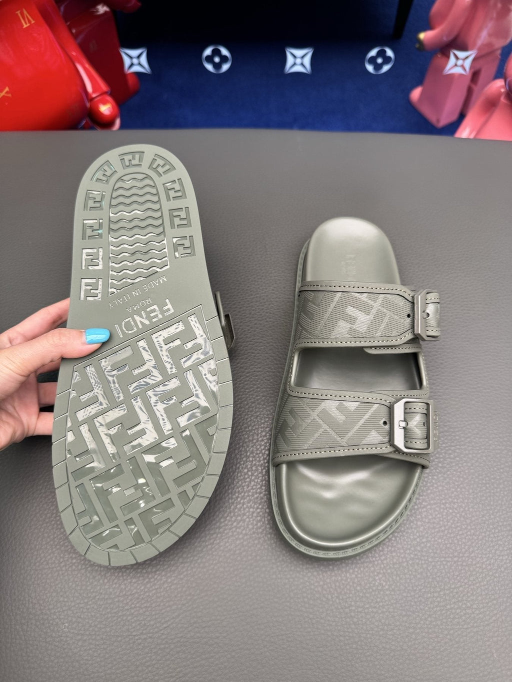 Fendi Two-Buckle Slide Sandals — side