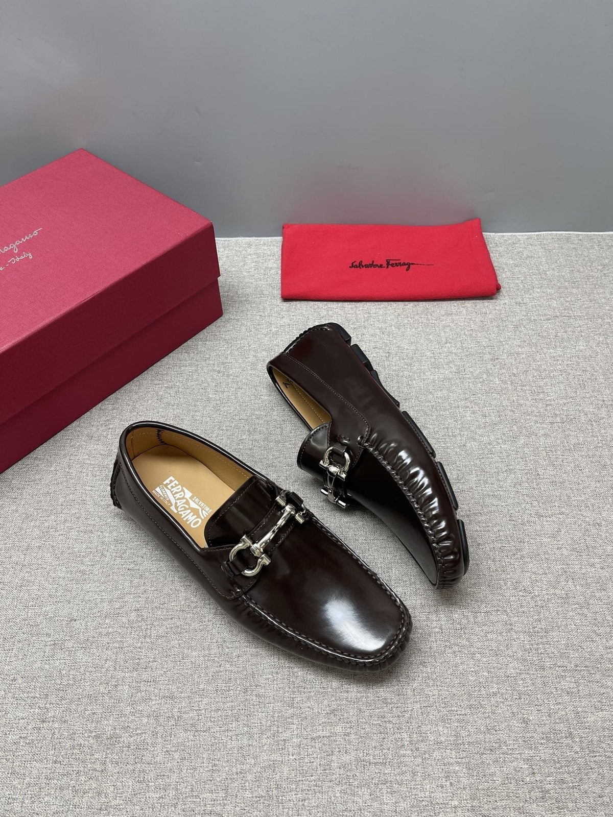 Ferragamo Metal-Hardware Driving Loafers — front