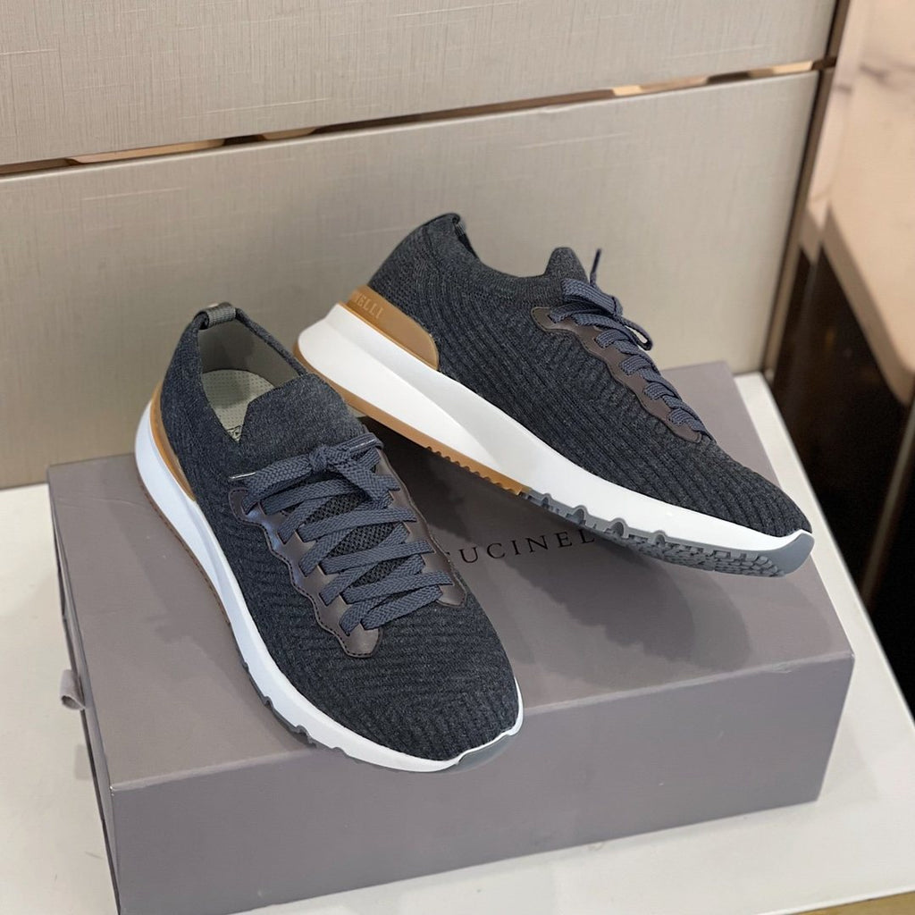 Brunello Cucinelli Knit Lace-Up Sneakers — front