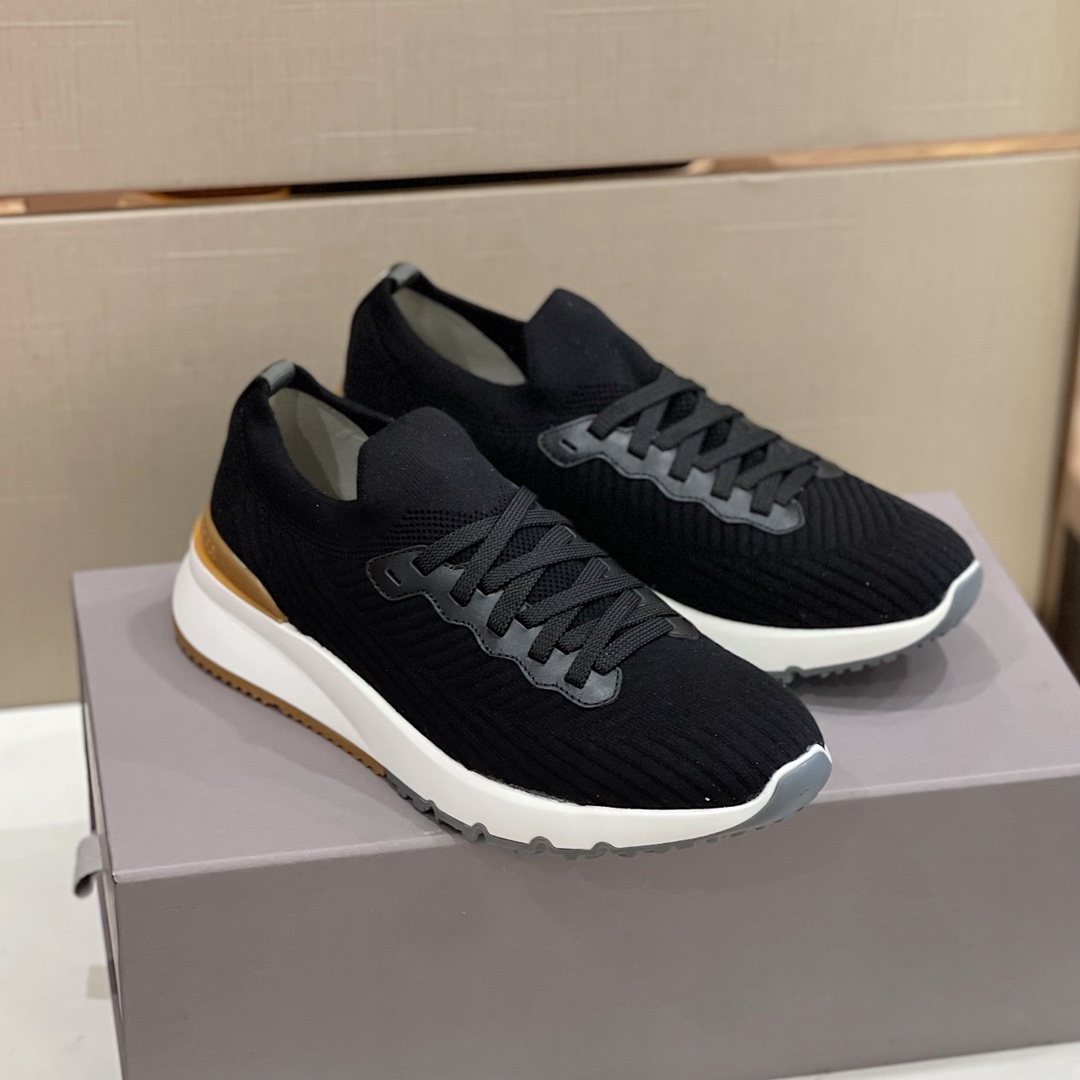 Brunello Cucinelli Knit Lace-Up Sneakers — front