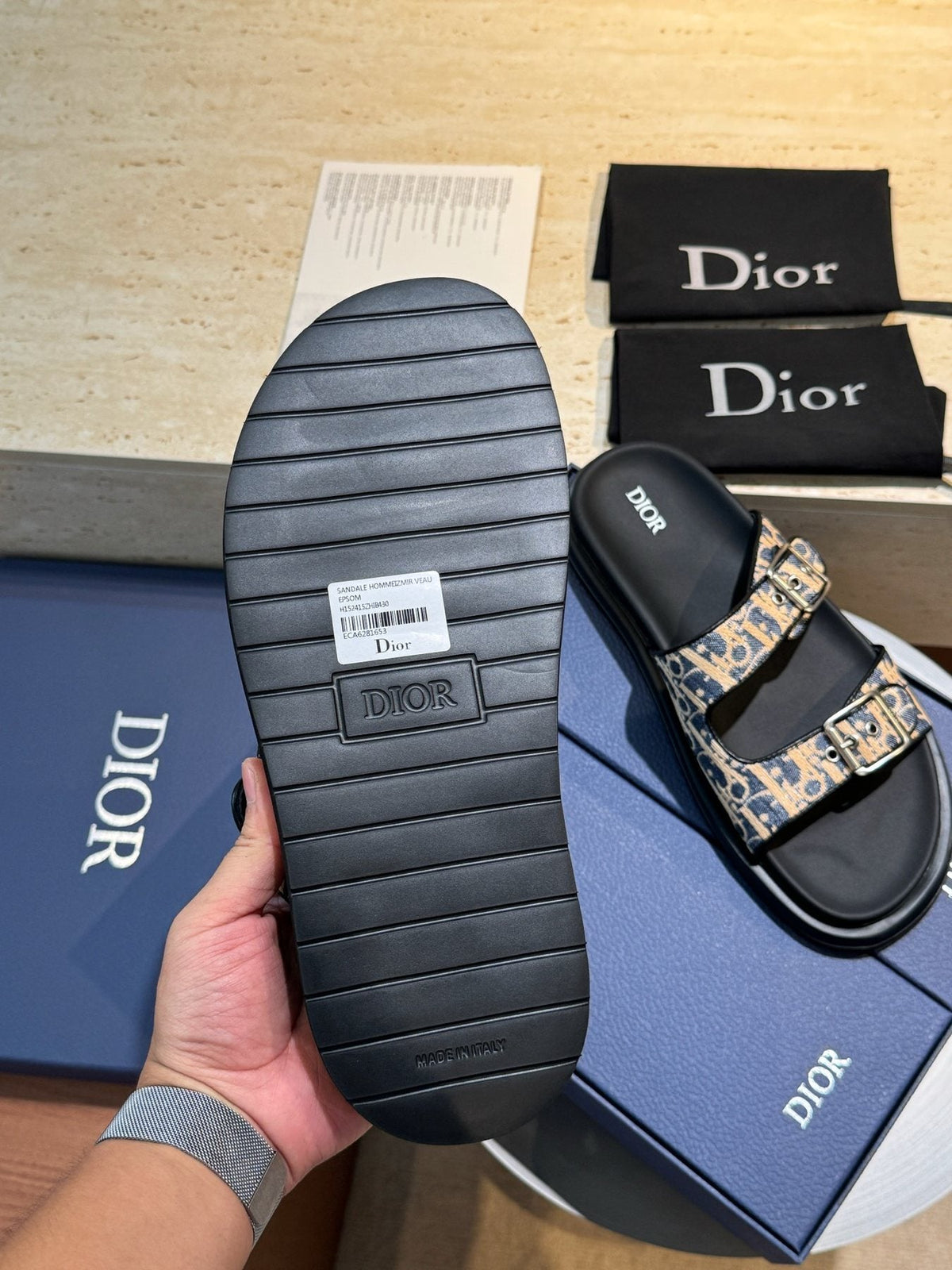 Dior Aqua Buckle Slide Sandals — side