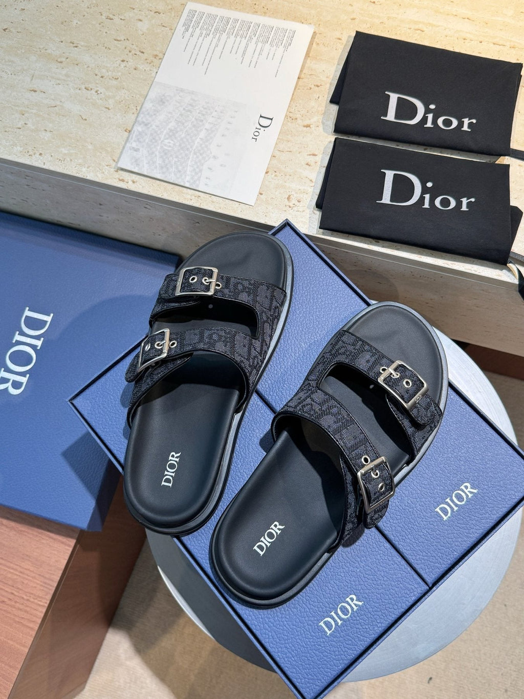 Dior Aqua Buckle Slide Sandals — front