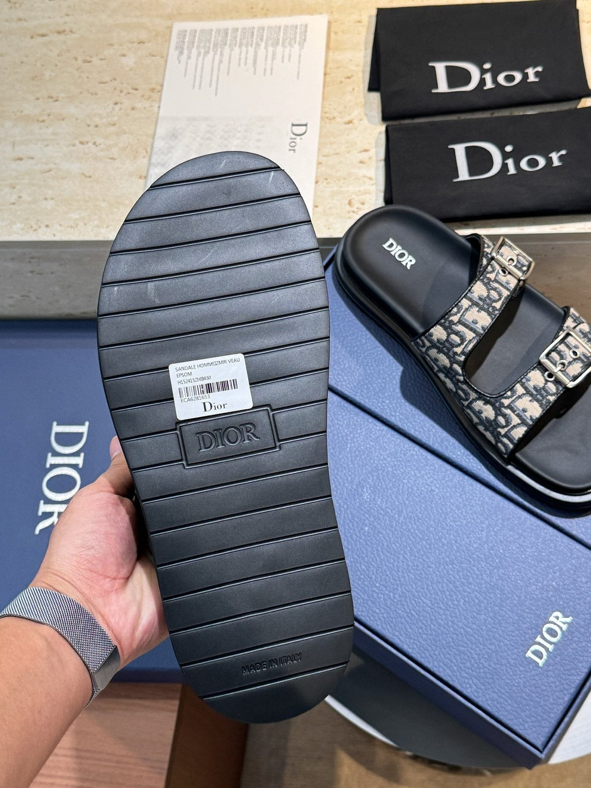 Dior Aqua Buckle Slide Sandals — side