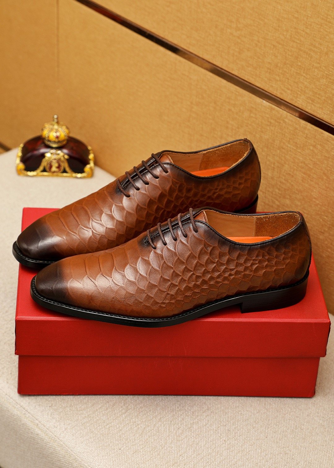 Ferragamo Embossed Lace-Up Dress Shoes — front