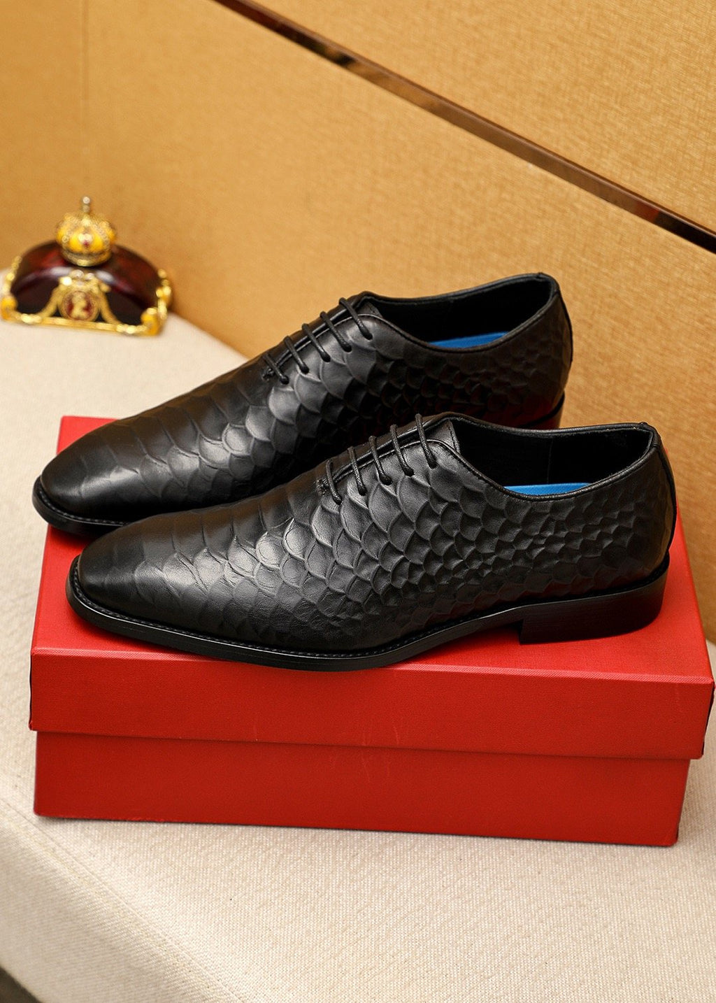 Ferragamo Embossed Lace-Up Dress Shoes — front