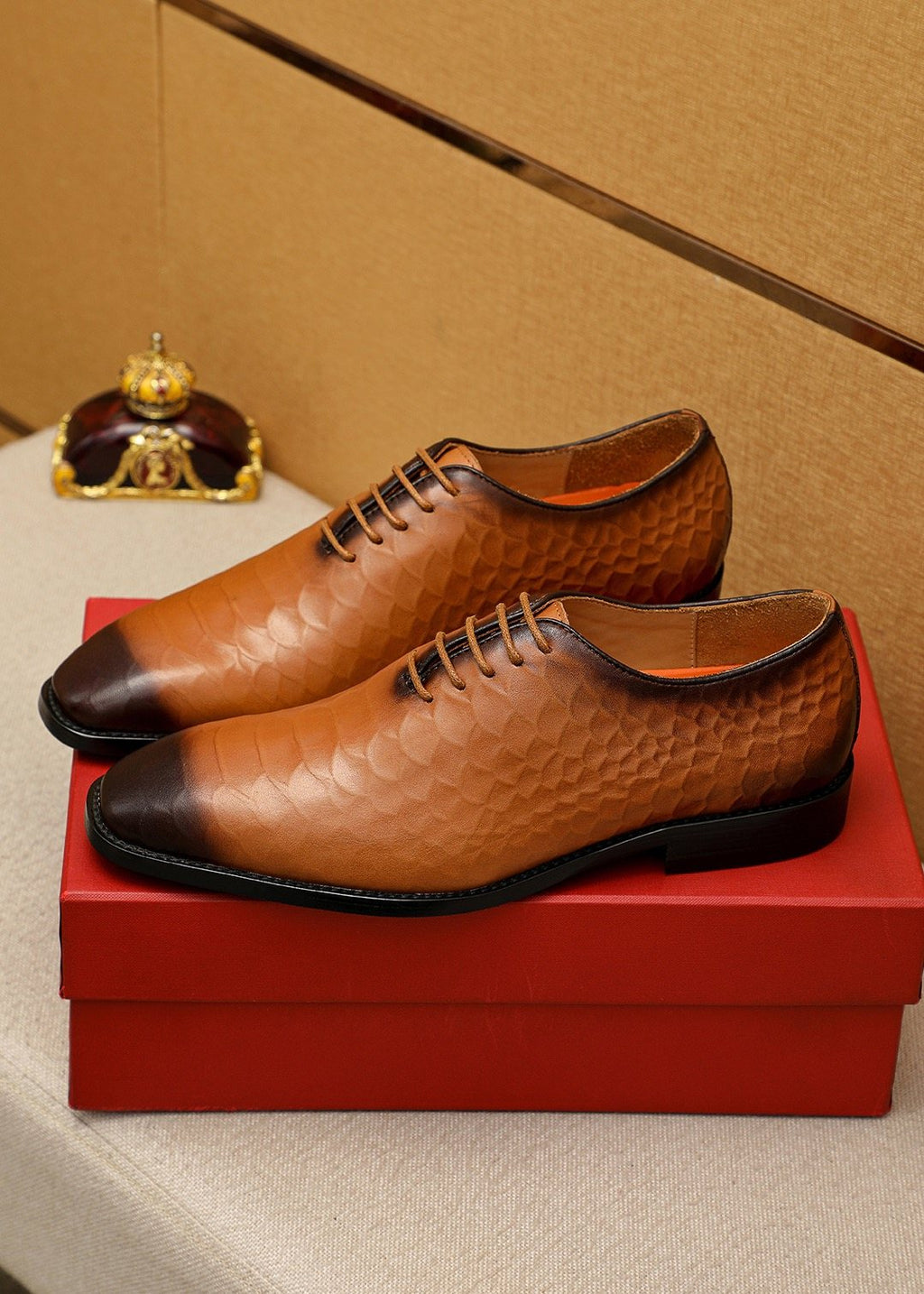Ferragamo Embossed Lace-Up Dress Shoes — front