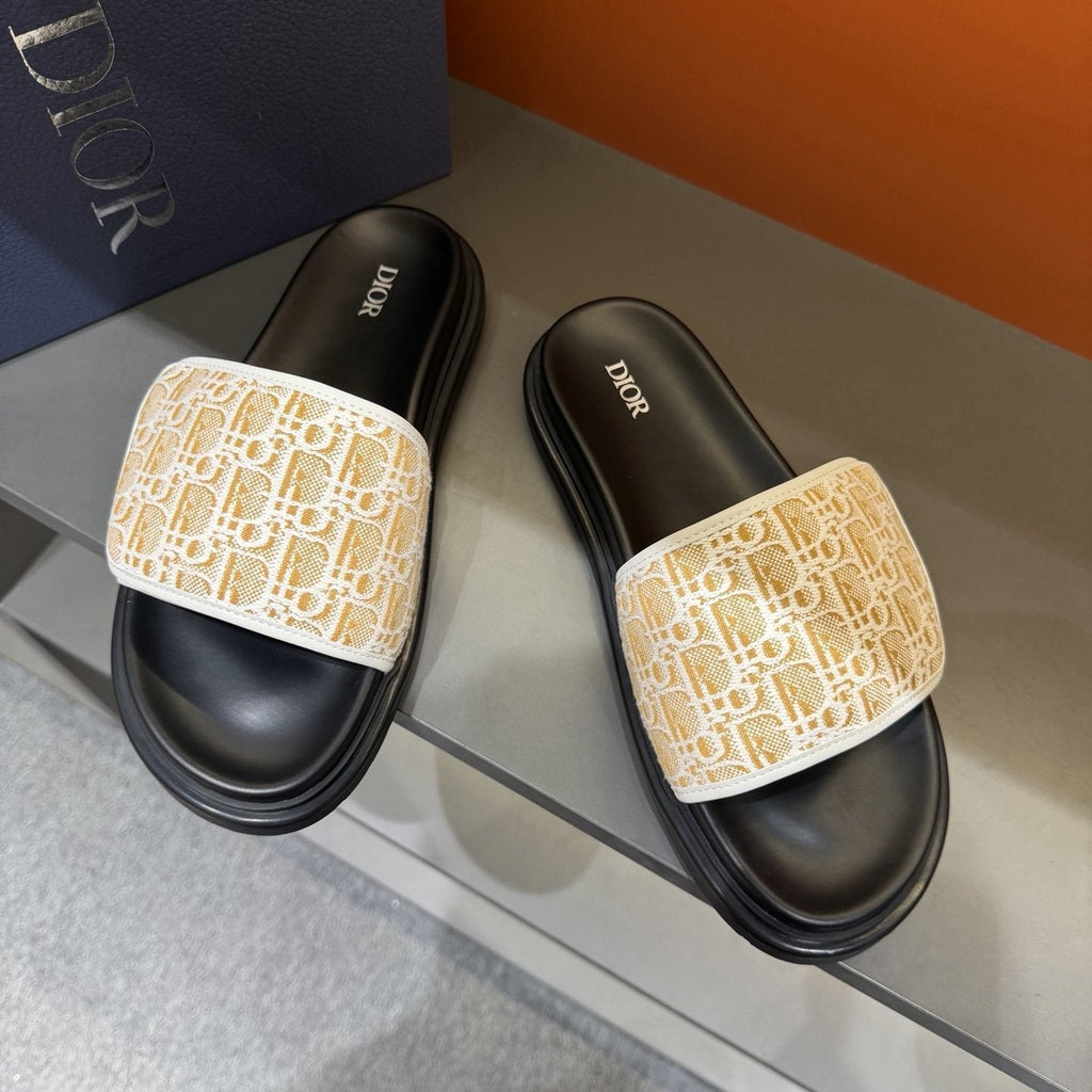 Dior Patterned Strap Slide Sandals — front