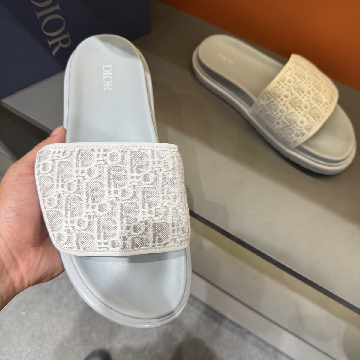 Dior Patterned Strap Slide Sandals — model