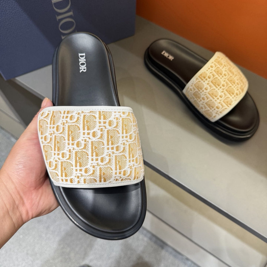 Dior Patterned Strap Slide Sandals — model