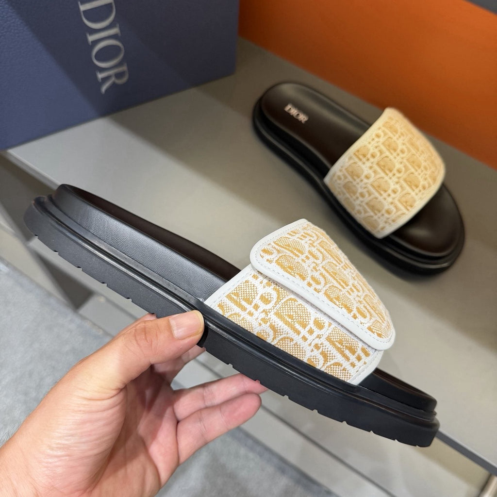 Dior Patterned Strap Slide Sandals — side