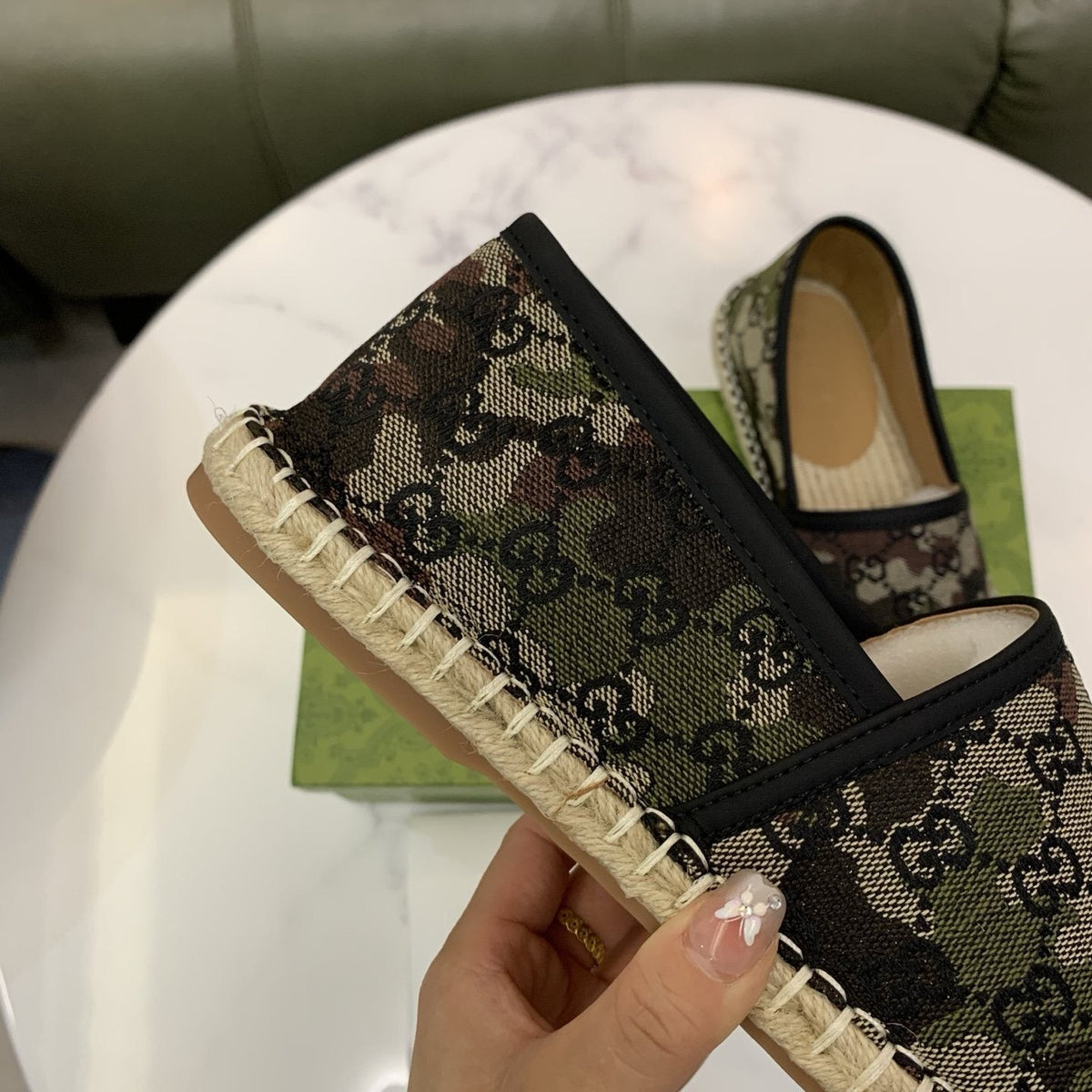 Gucci Black & Gray Monogram Espadrille Loafers — model