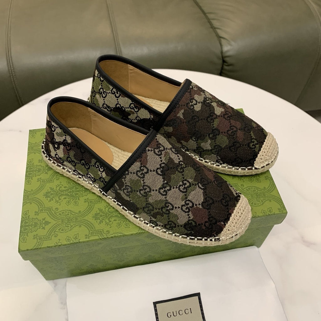 Gucci Black & Gray Monogram Espadrille Loafers — side