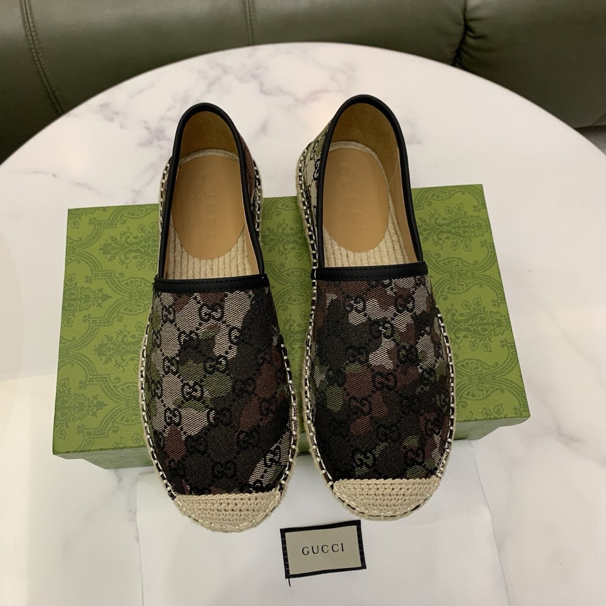 Gucci Black & Gray Monogram Espadrille Loafers — front