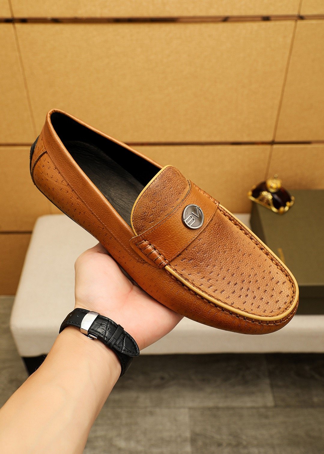 Bottega Veneta Perforated Driving Loafers — model