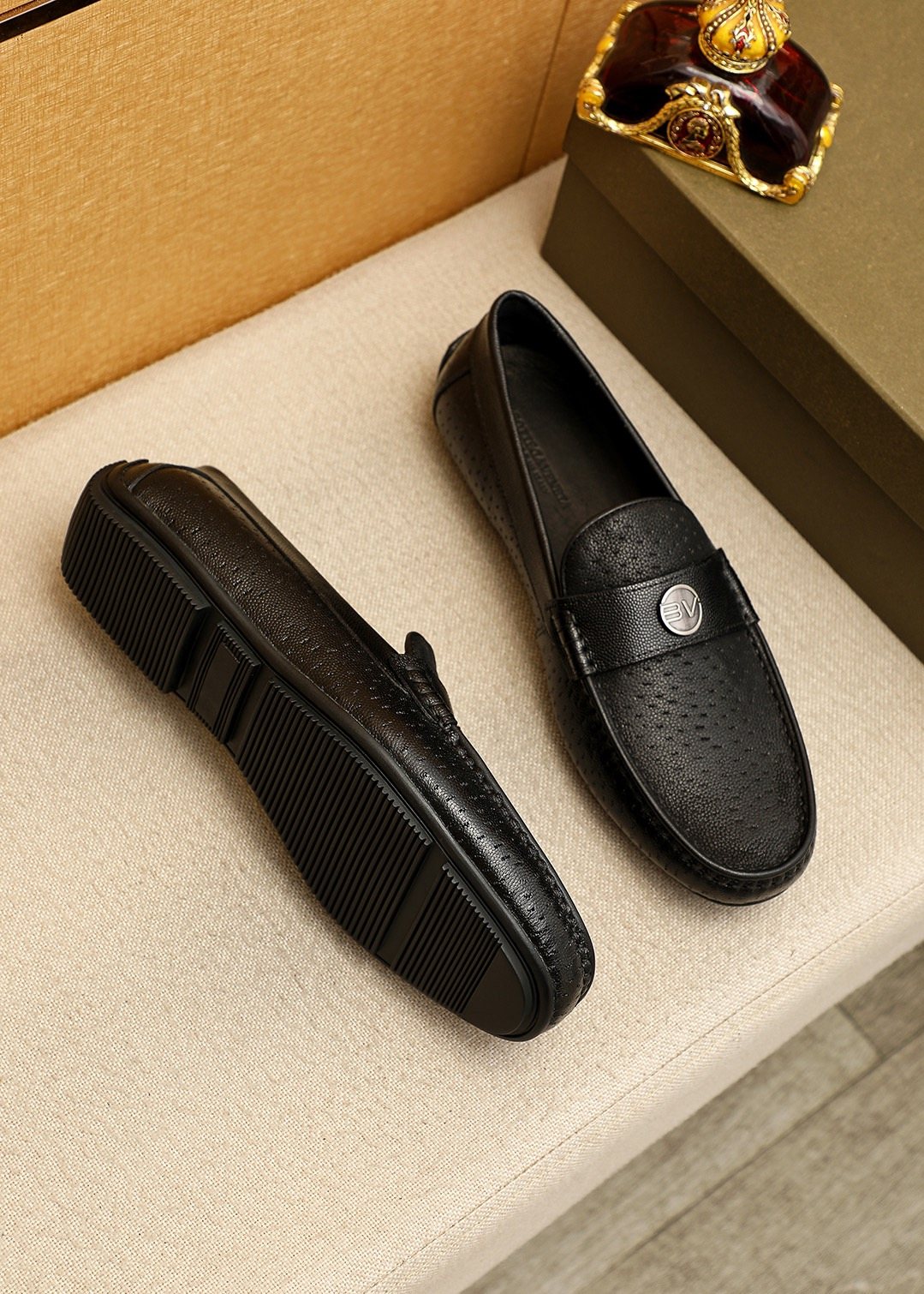 Bottega Veneta Perforated Driving Loafers — front