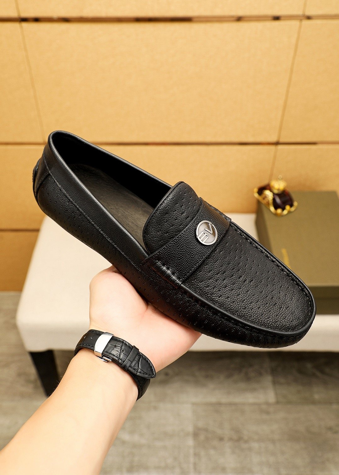 Bottega Veneta Perforated Driving Loafers — side