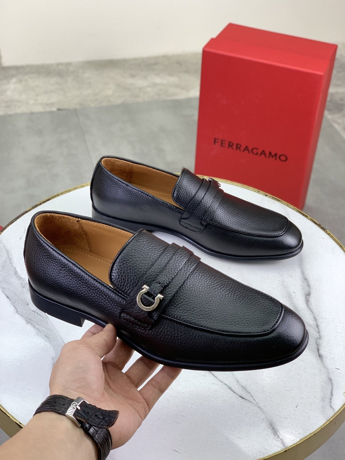 Ferragamo Men's Metal Bit Loafers — model