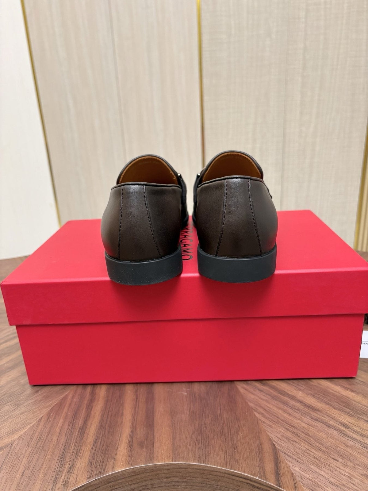 Ferragamo Dark Brown Metal Bit Loafers — back