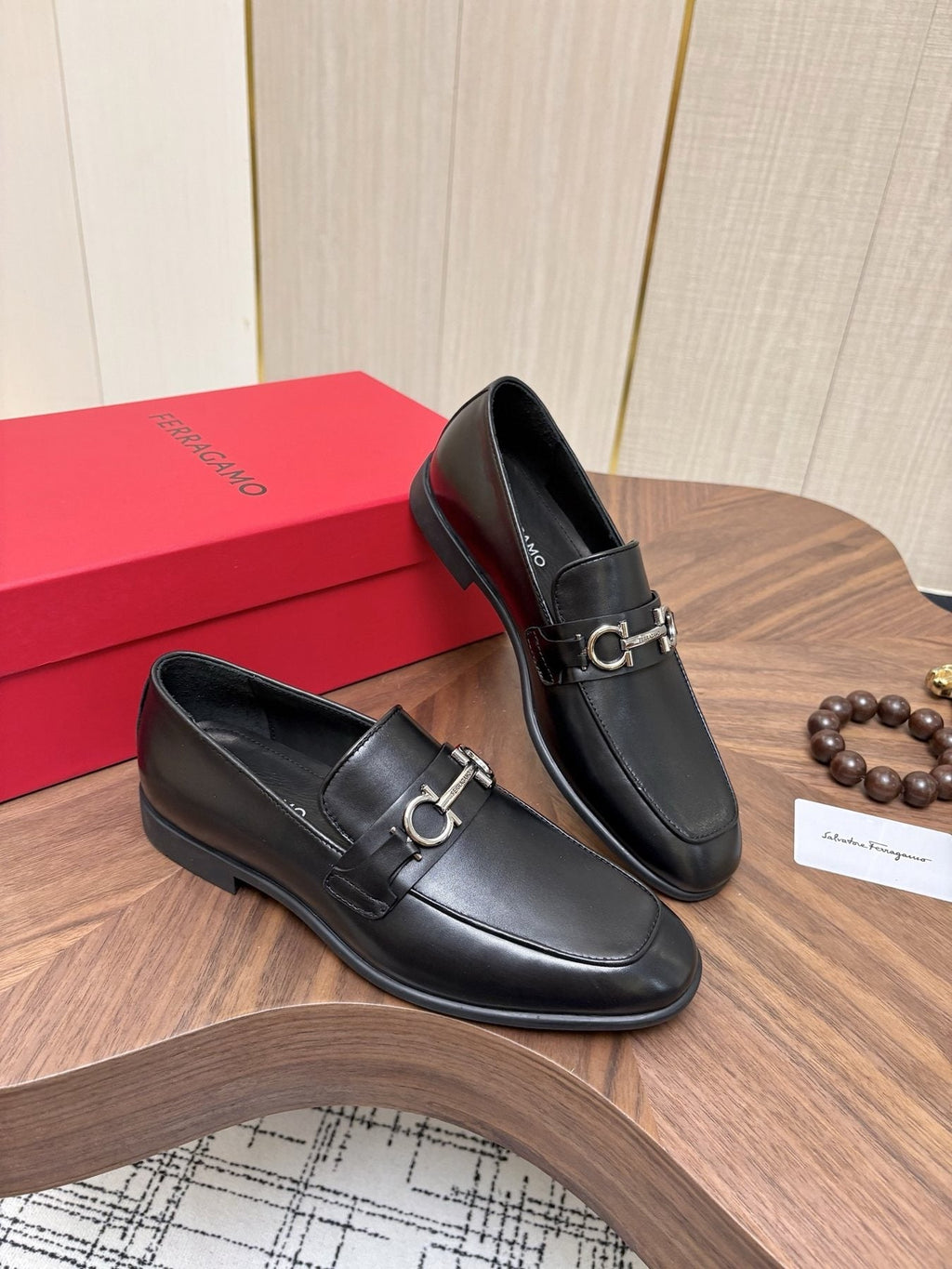 Ferragamo Dark Brown Metal Bit Loafers — front