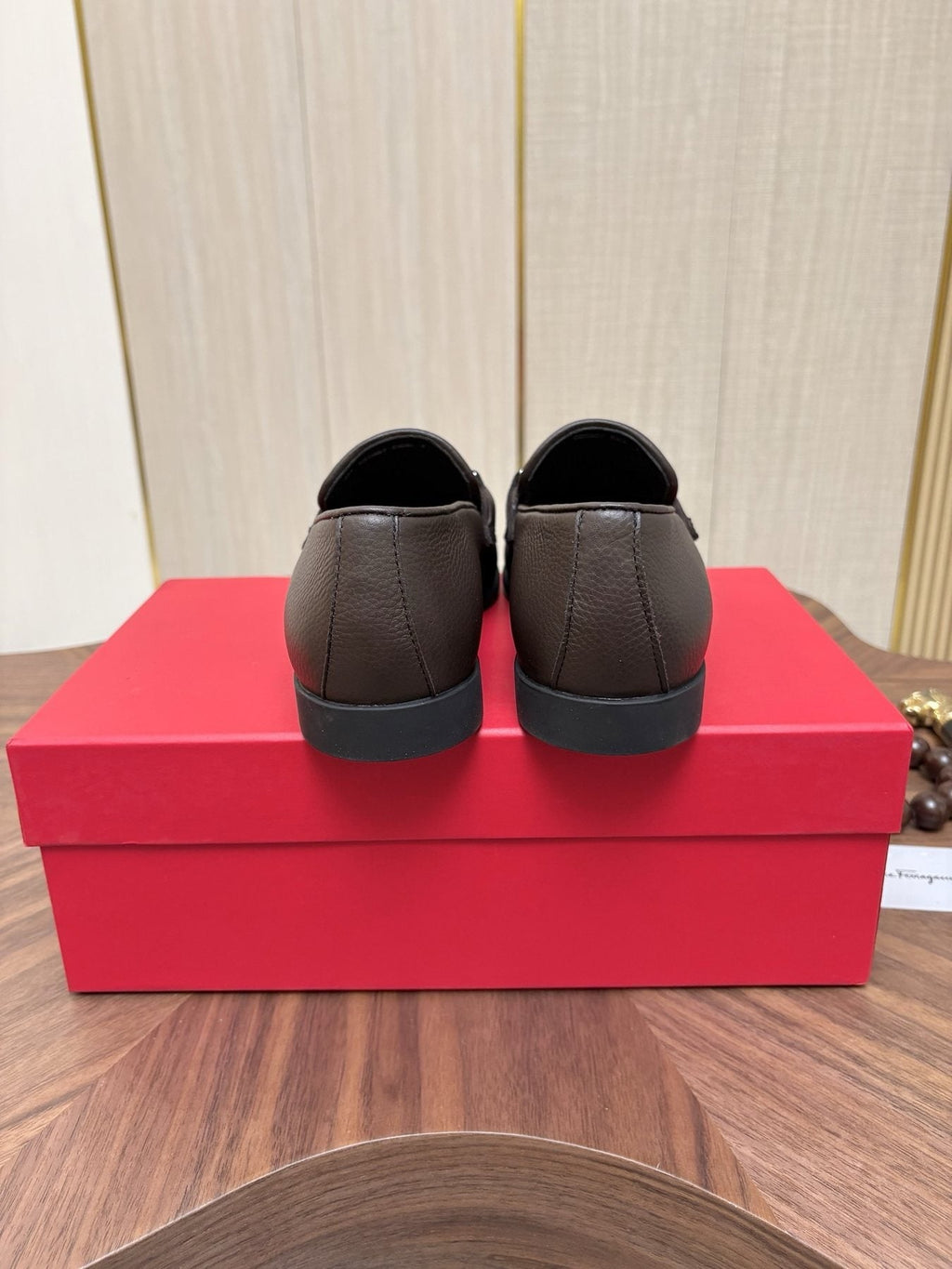 Ferragamo Dark Brown Metal Bit Loafers — back