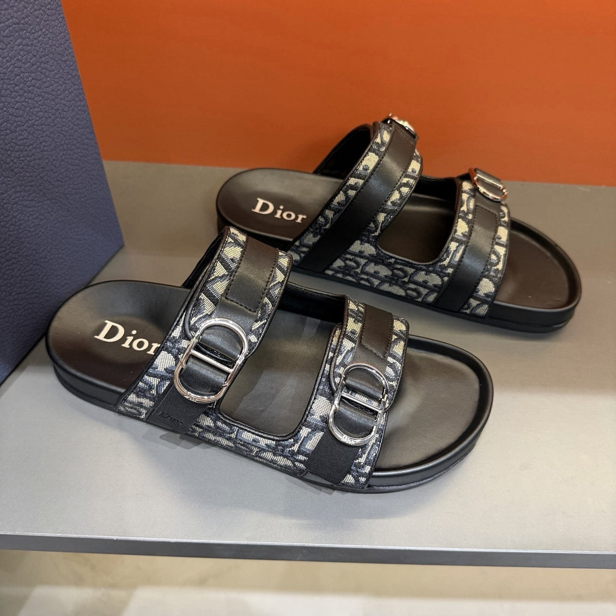 Dior Two-Strap Buckle Slide Sandals — front