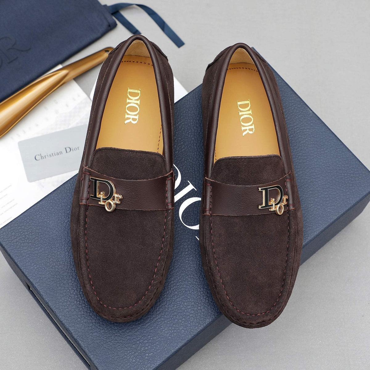 Dior Blue Metal Hardware Loafers — front