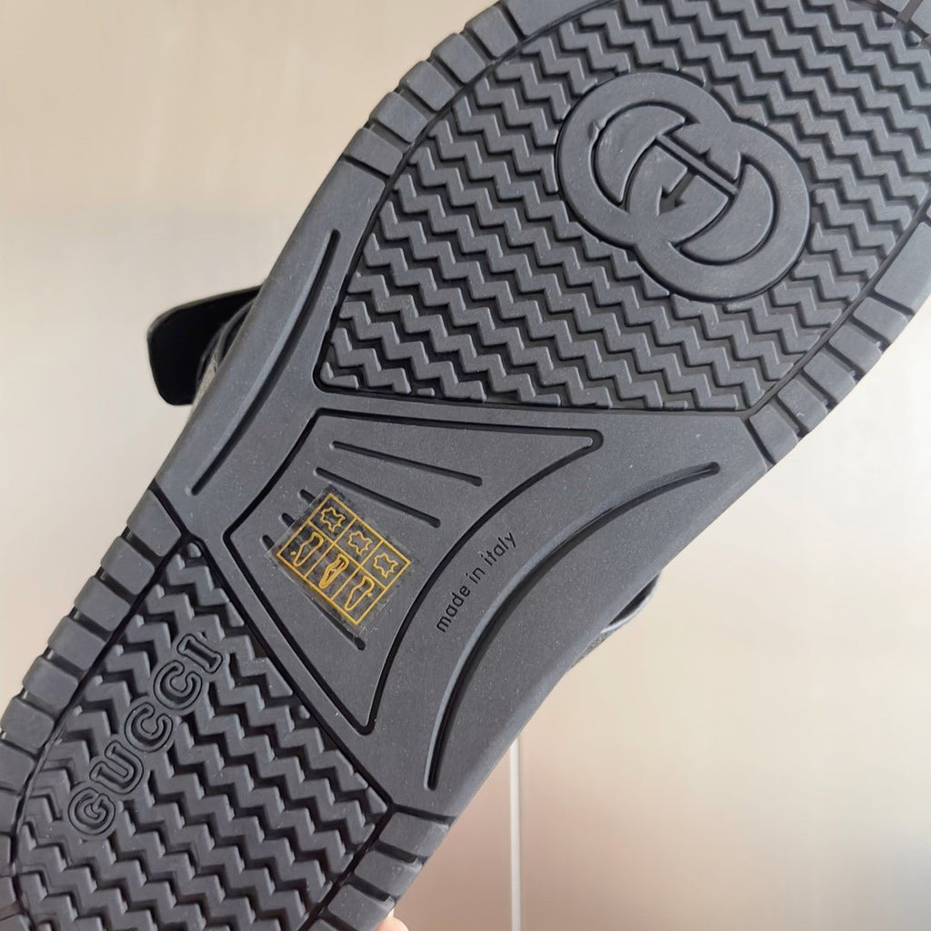 Gucci Black and Gray Monogram Toe-Post Sandals — front
