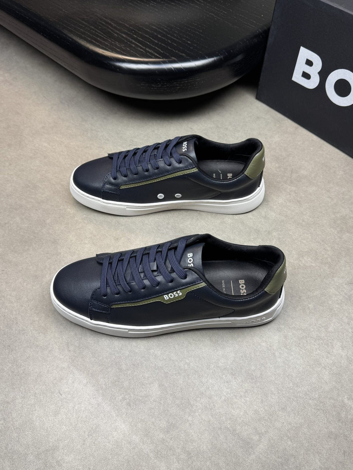 BOSS White Green Low-Top Sneakers — side