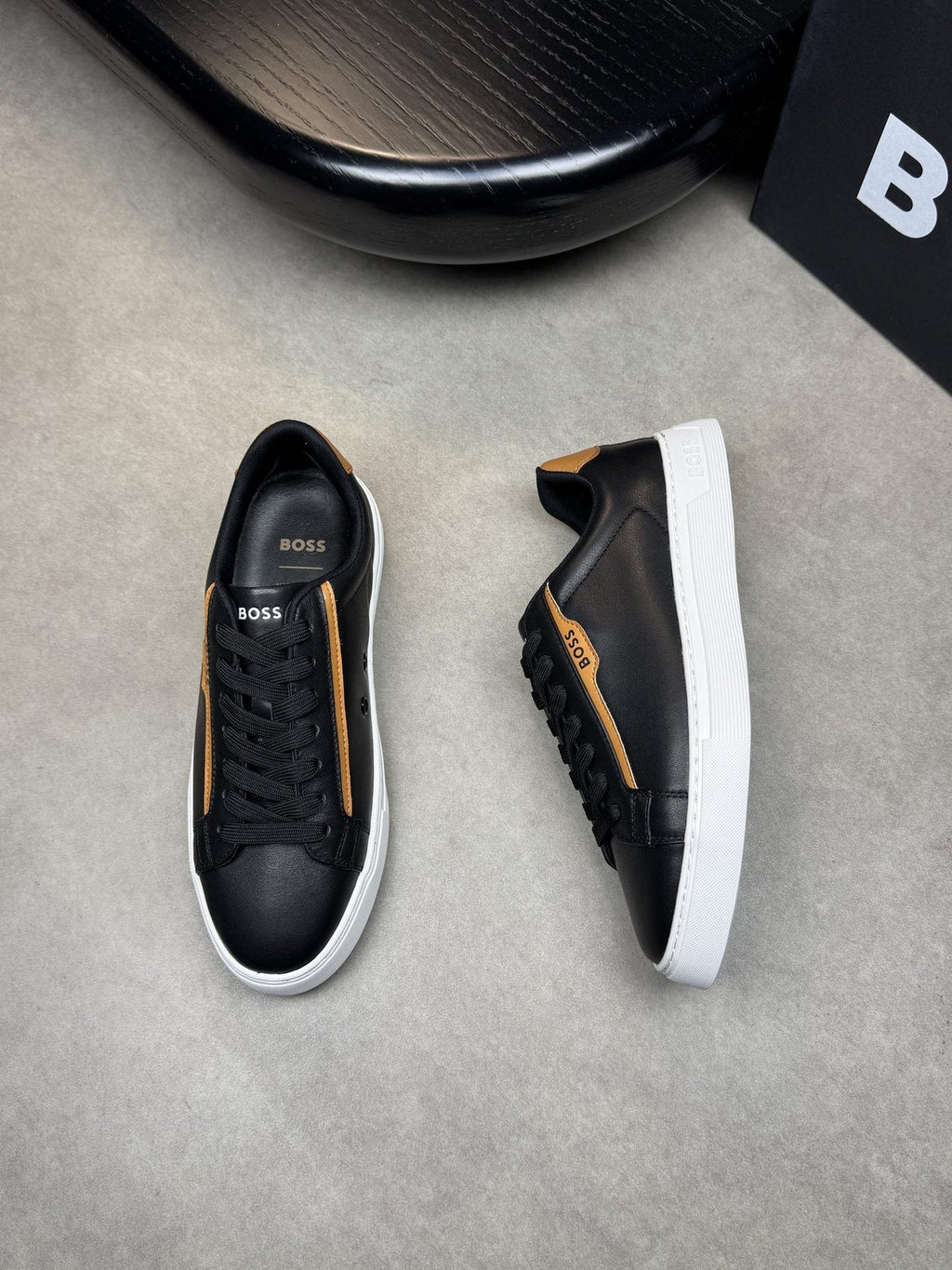 BOSS White Green Low-Top Sneakers — side