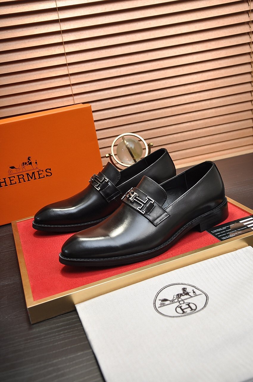 Hermès H-Hardware Leather Loafers — front