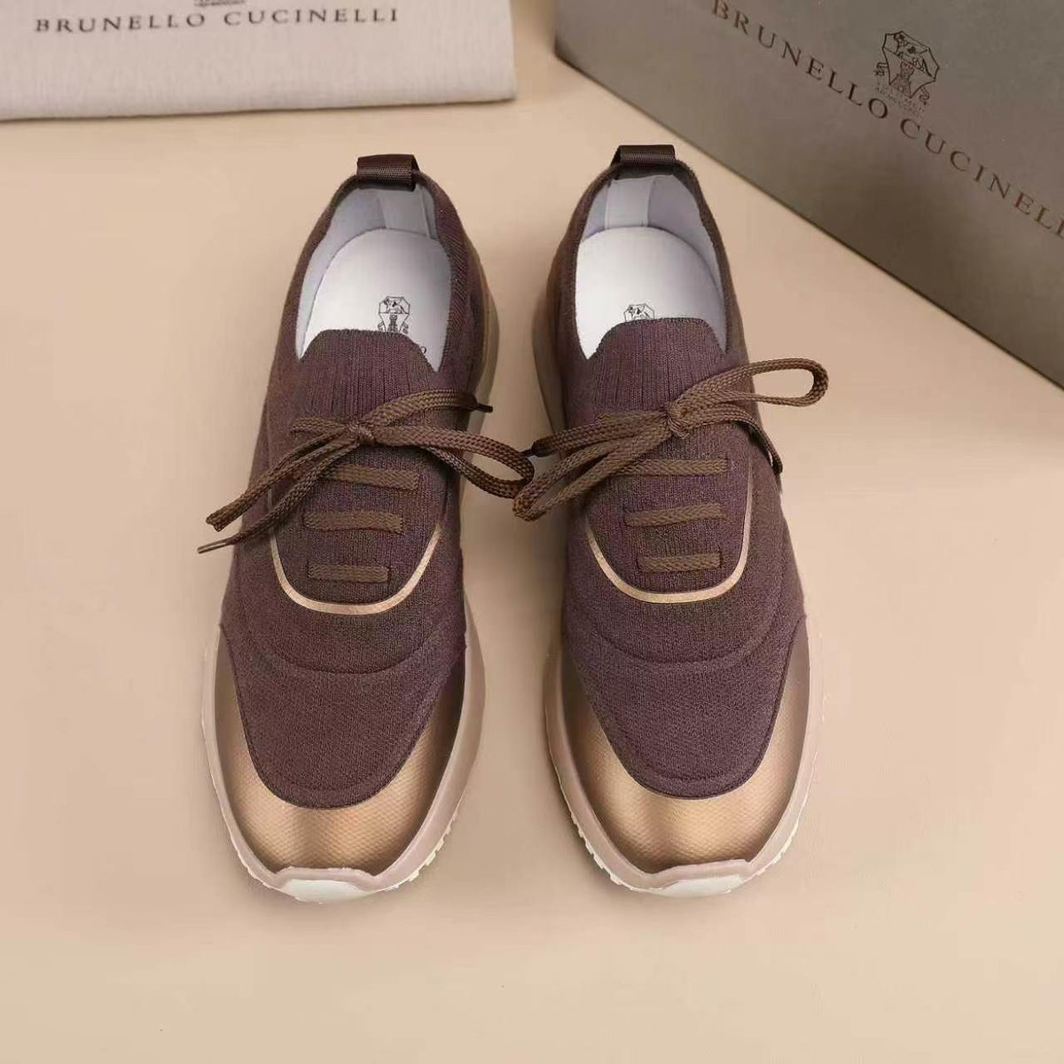 Brunello Cucinelli Knit Lace-Up Sneakers — front