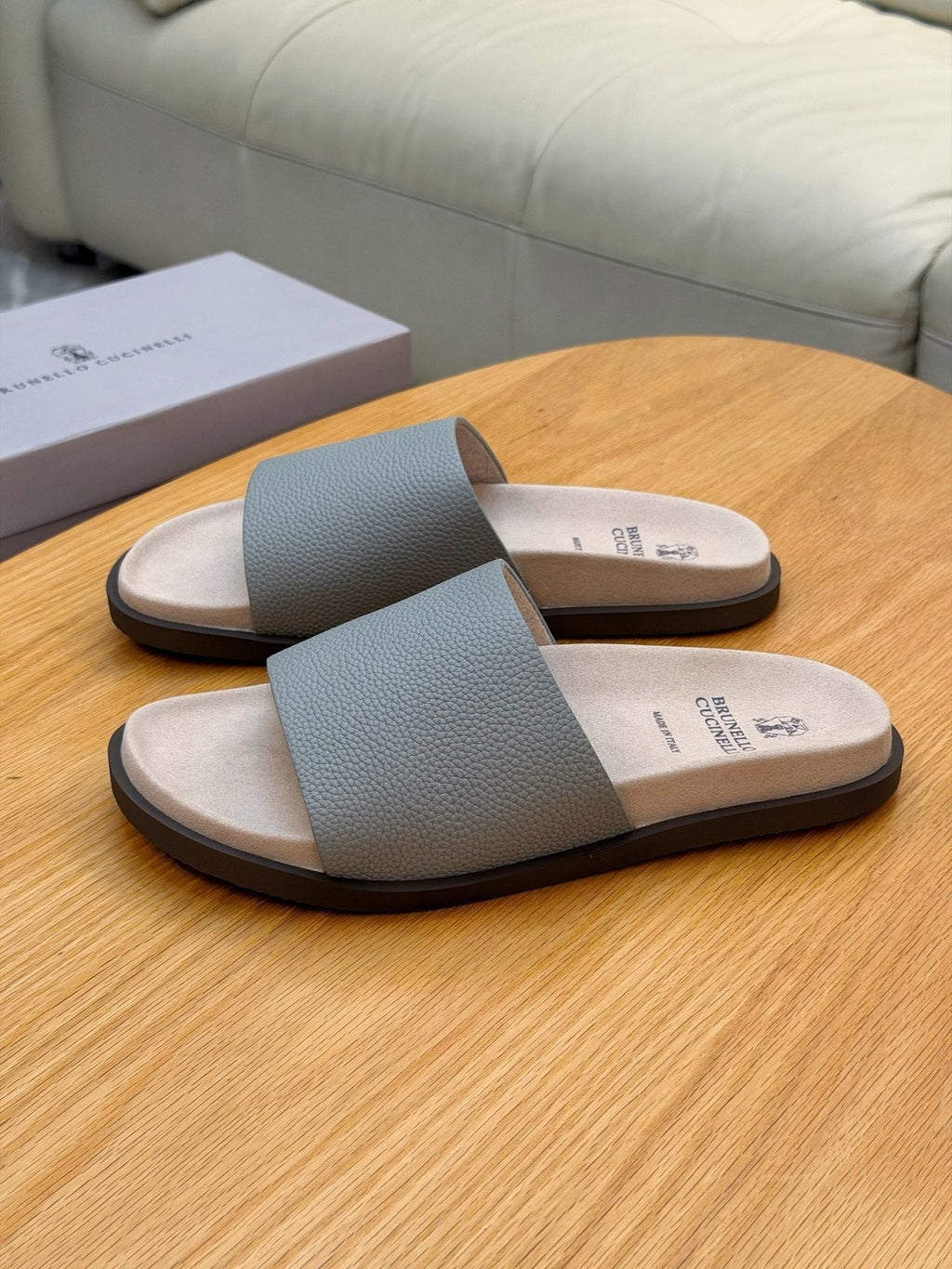 Brunello Cucinelli Textured Strap Slide Sandals — front