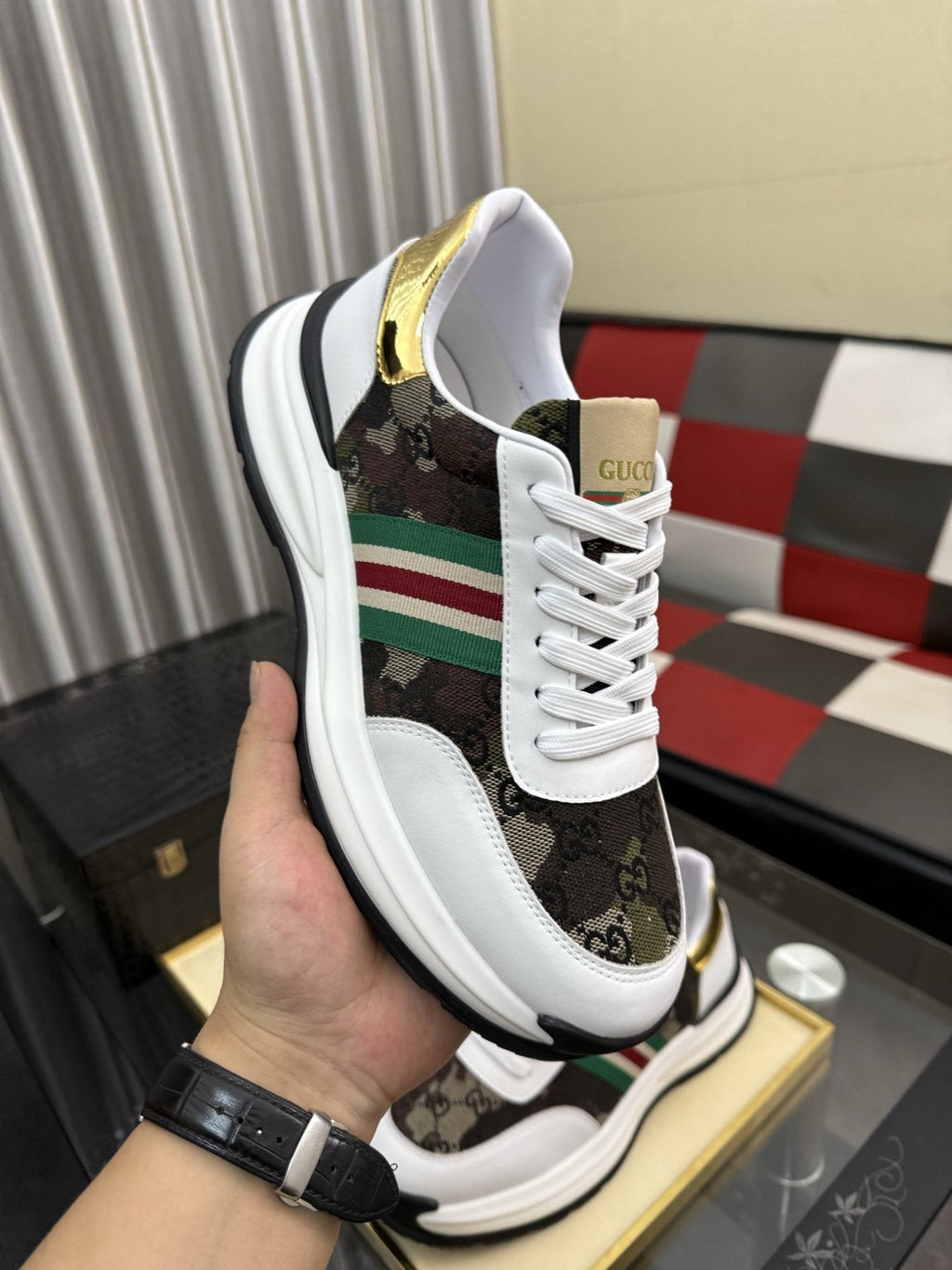 Gucci Monogram Stripe Low-Top Sneakers — side