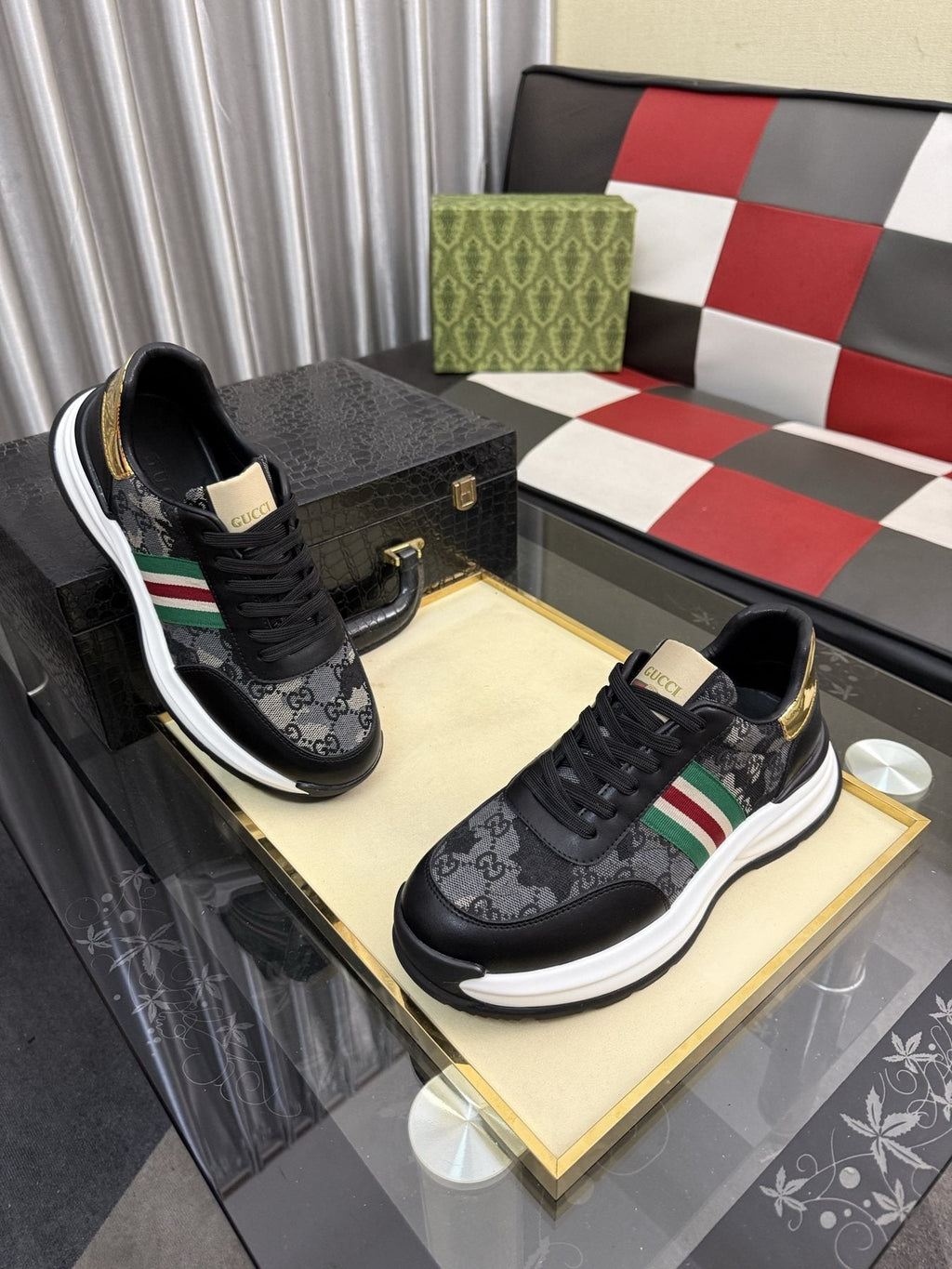 Gucci Monogram Stripe Low-Top Sneakers — side