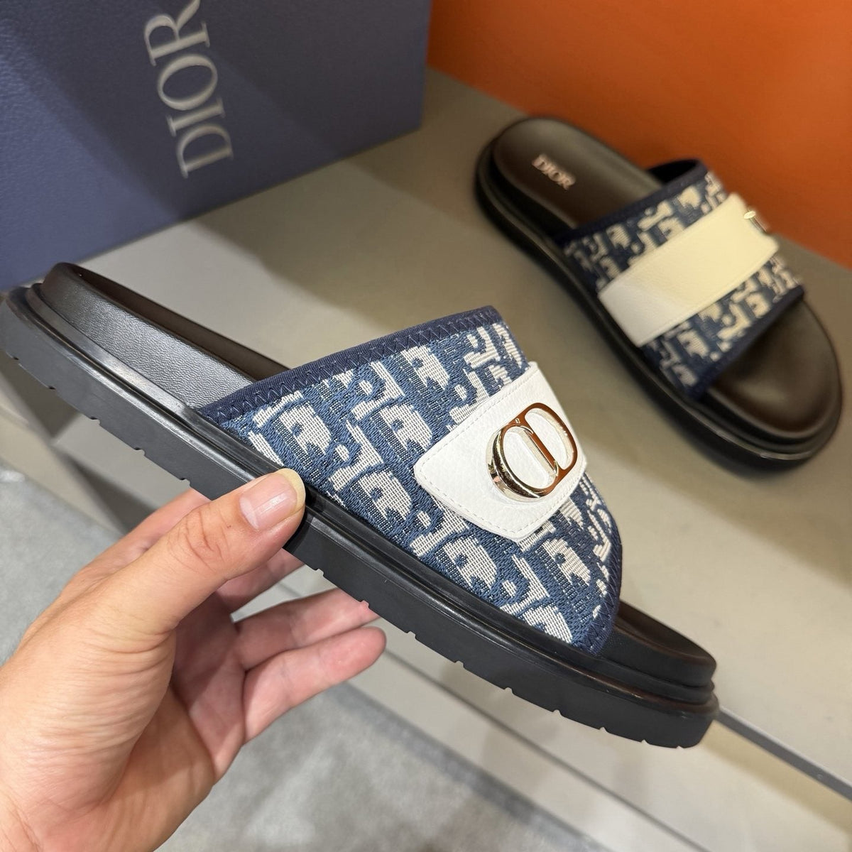 Dior Patterned Strap Slide Sandals — side