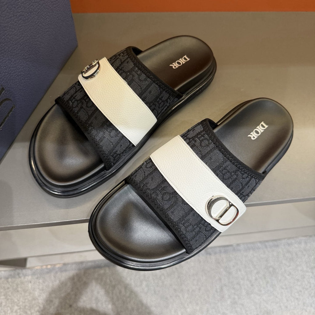 Dior Patterned Strap Slide Sandals — front