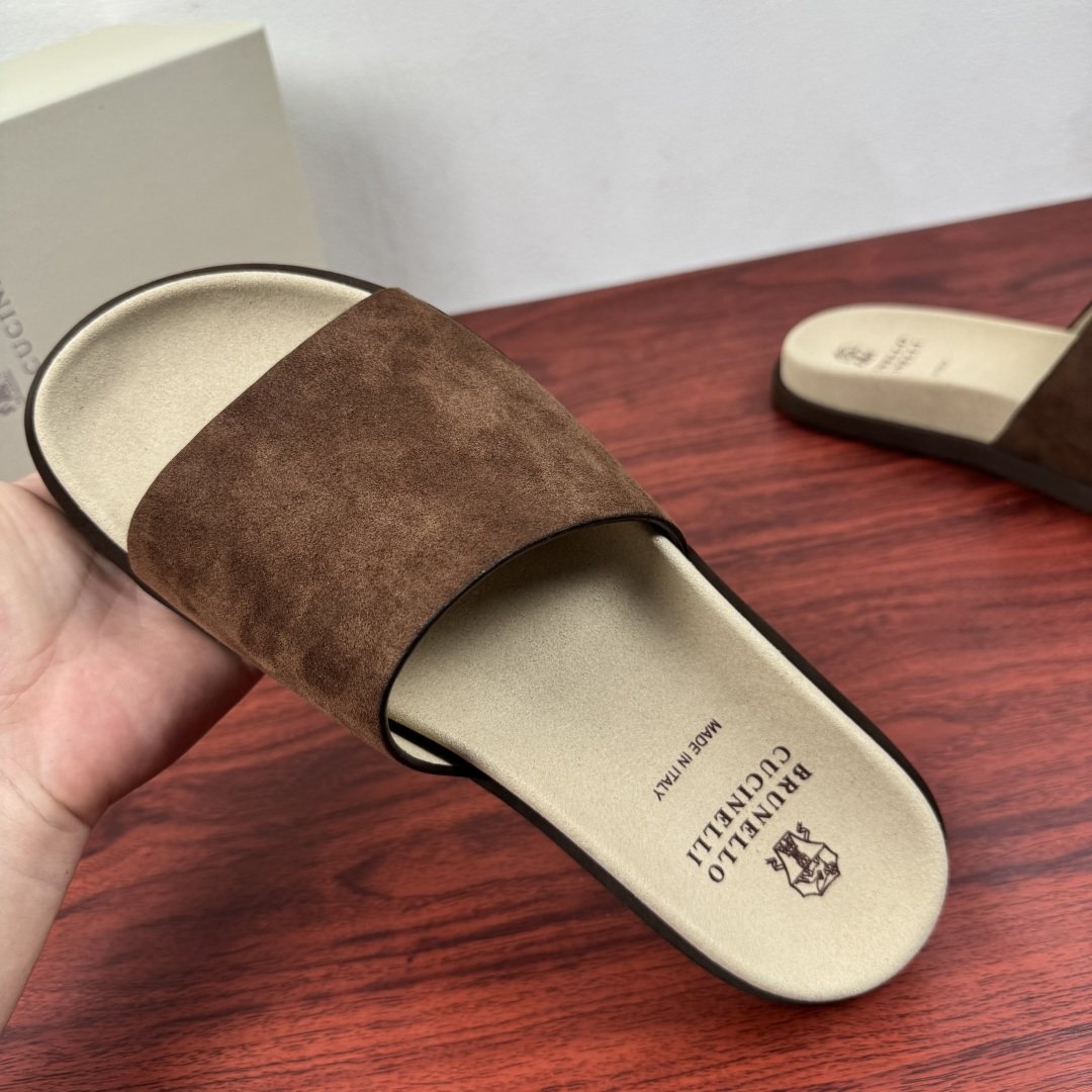 Brunello Cucinelli Suede Slide Sandals — side