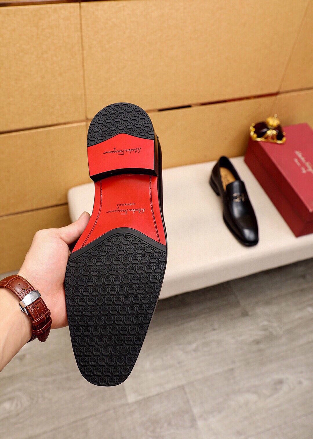 Ferragamo Leather Hardware Loafers — detail