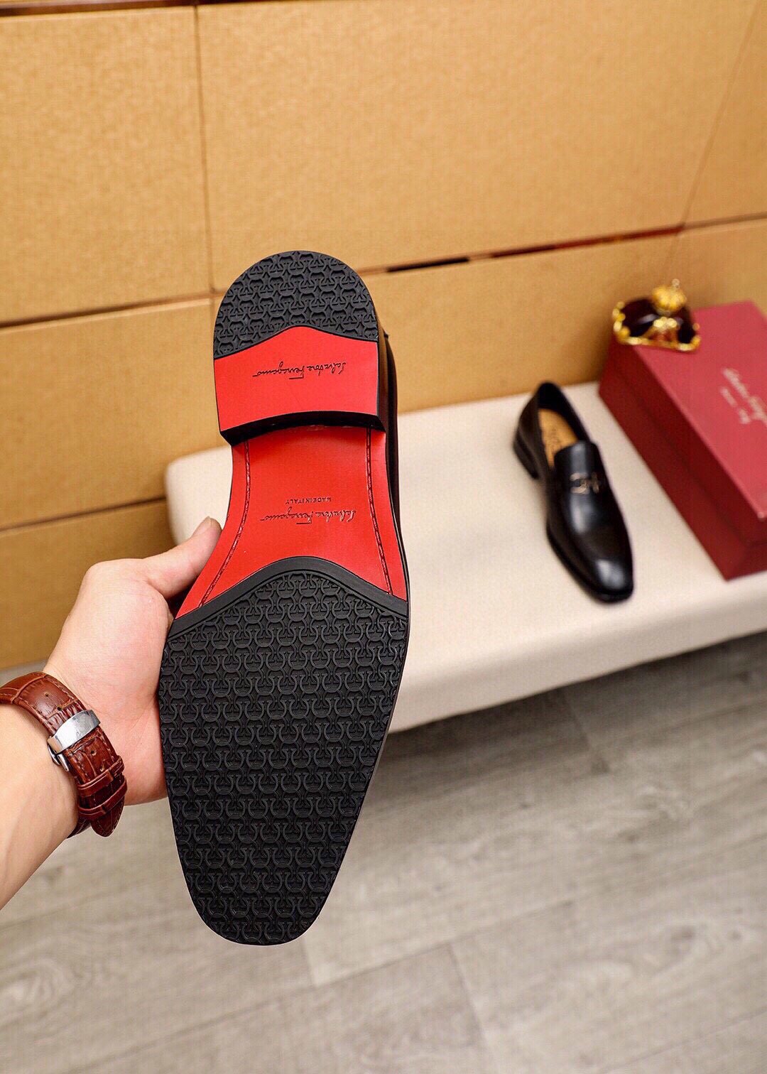 Ferragamo Leather Hardware Loafers — detail