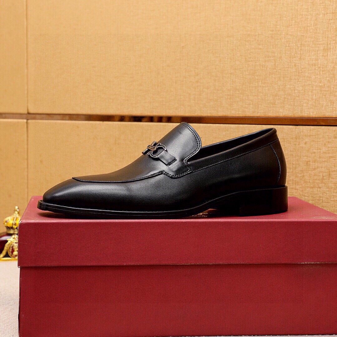 Ferragamo Leather Hardware Loafers — side