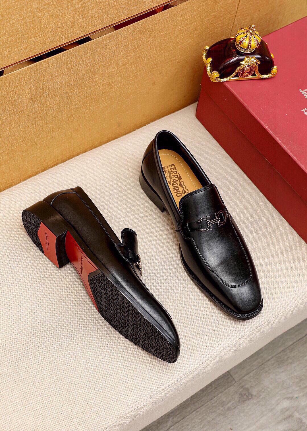Ferragamo Leather Hardware Loafers — front