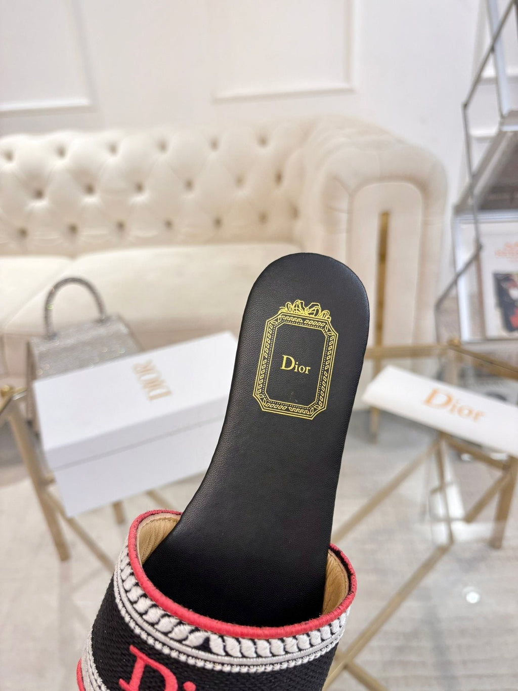 Dior Embroidered Logo Slide Sandals — detail