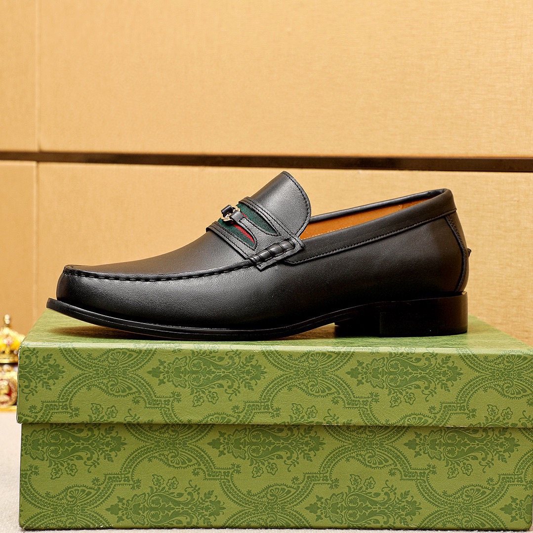 Gucci Leather Web Detail Loafers — side