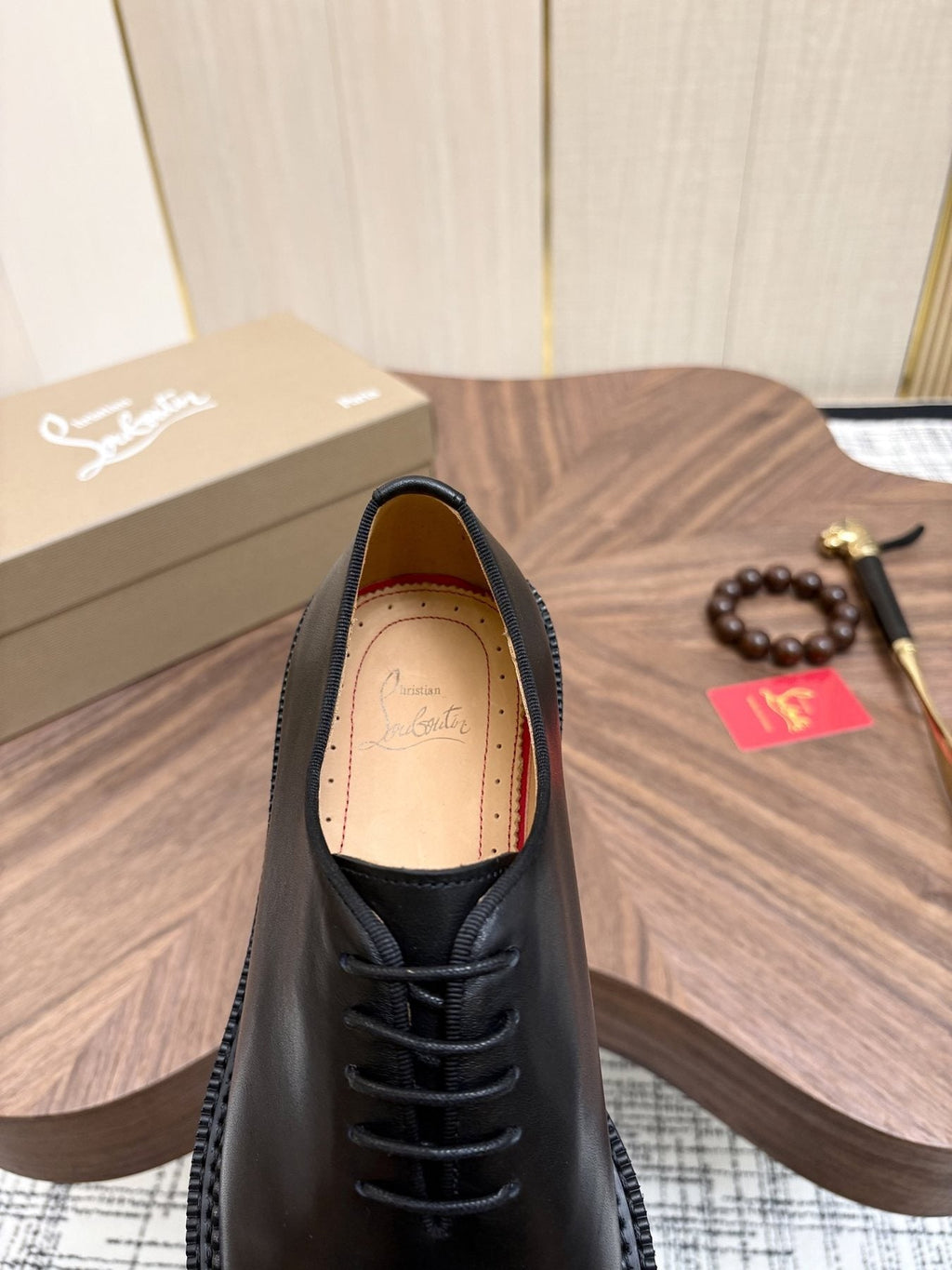 Black Lace-Up Dress Shoes with Red Outsole — detail
