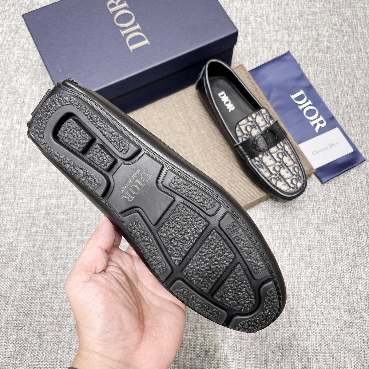 Dior Patterned Vamp Loafers — model