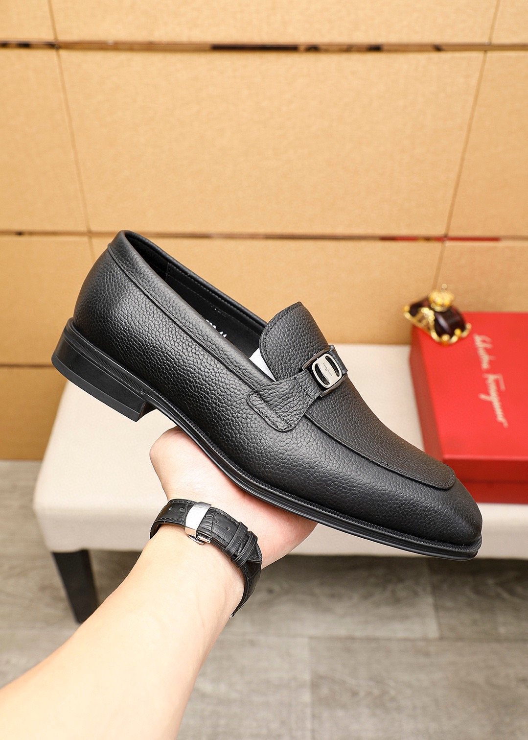 Ferragamo Textured Leather Loafers — model